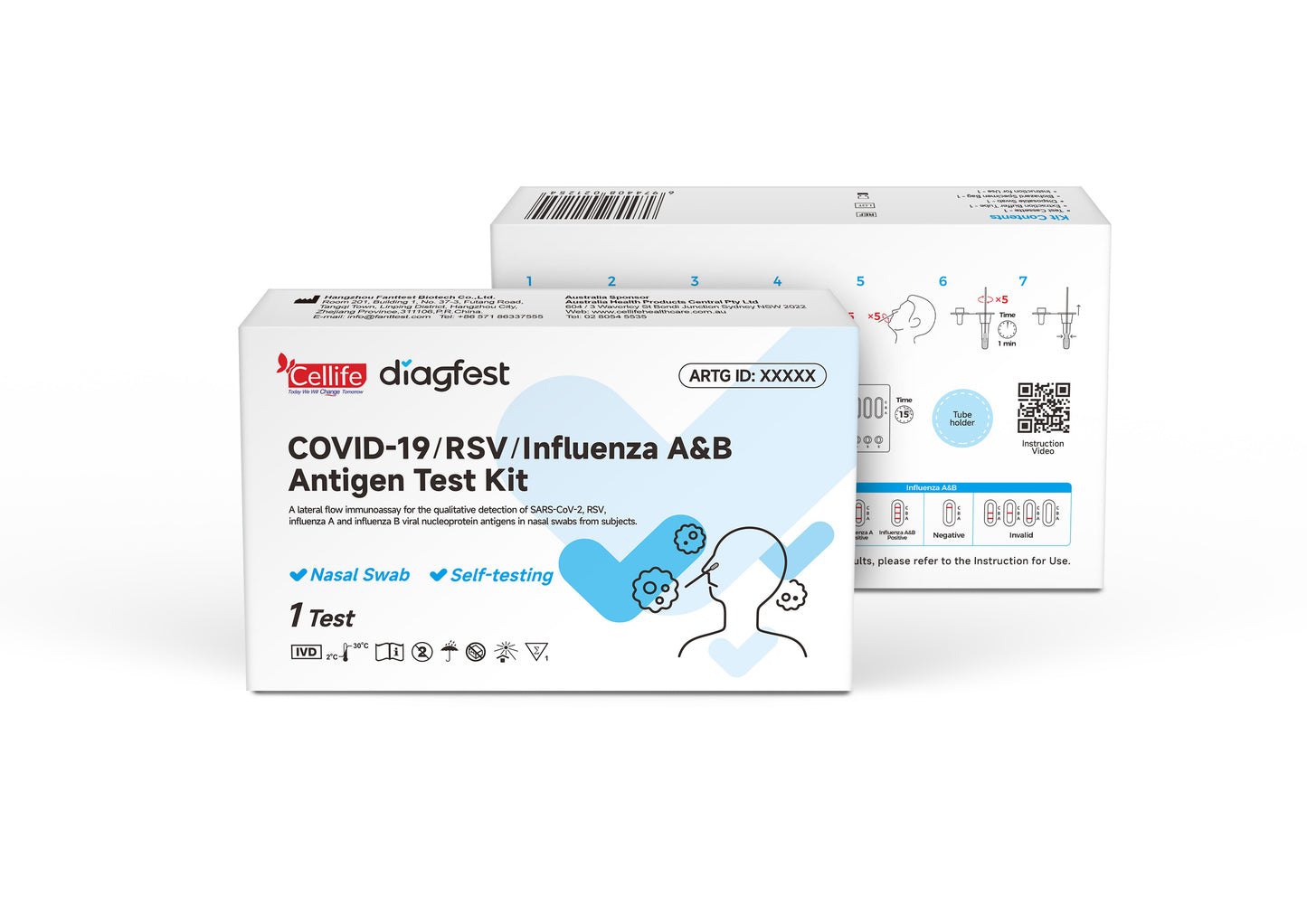Cellife Diagfest Covid-19/RSV/Influenza A&B Antigen Test Kit  1/5/20/25 Pack