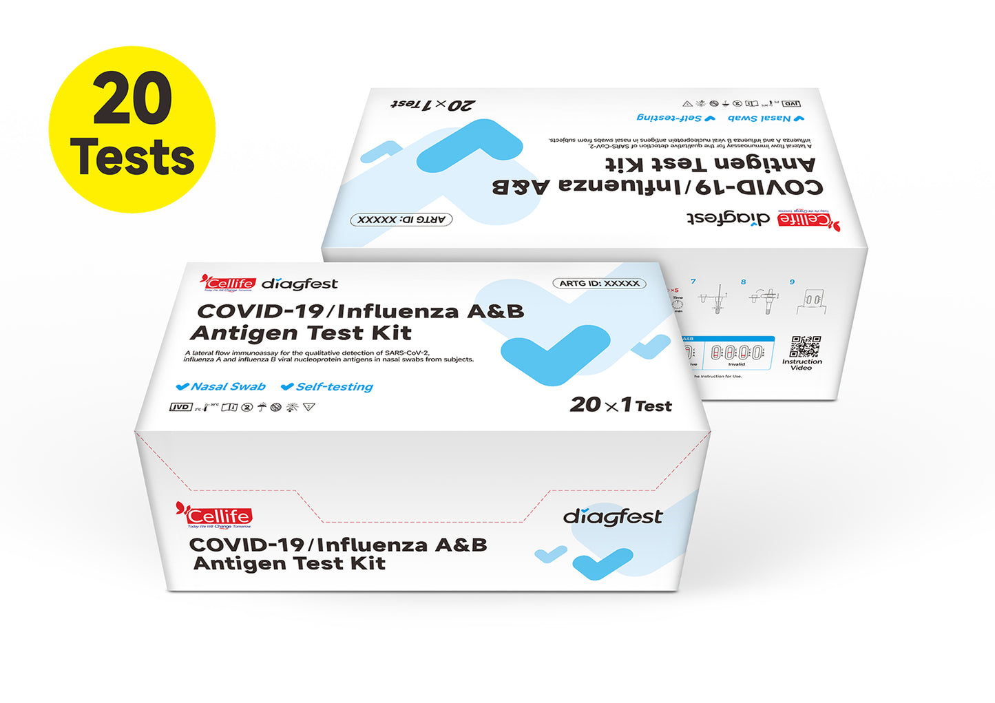 Cellife Diagfest Covid-19 / Influenza A & B Antigen Test Kit 1/5/20/25 Pack