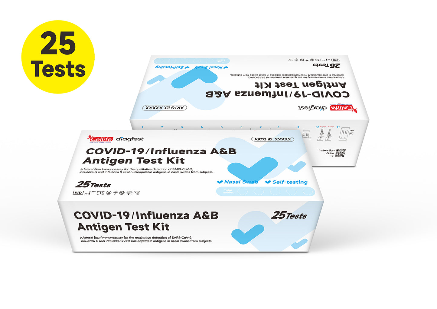 Cellife Diagfest Covid-19 / Influenza A & B Antigen Test Kit 1/5/20/25 Pack