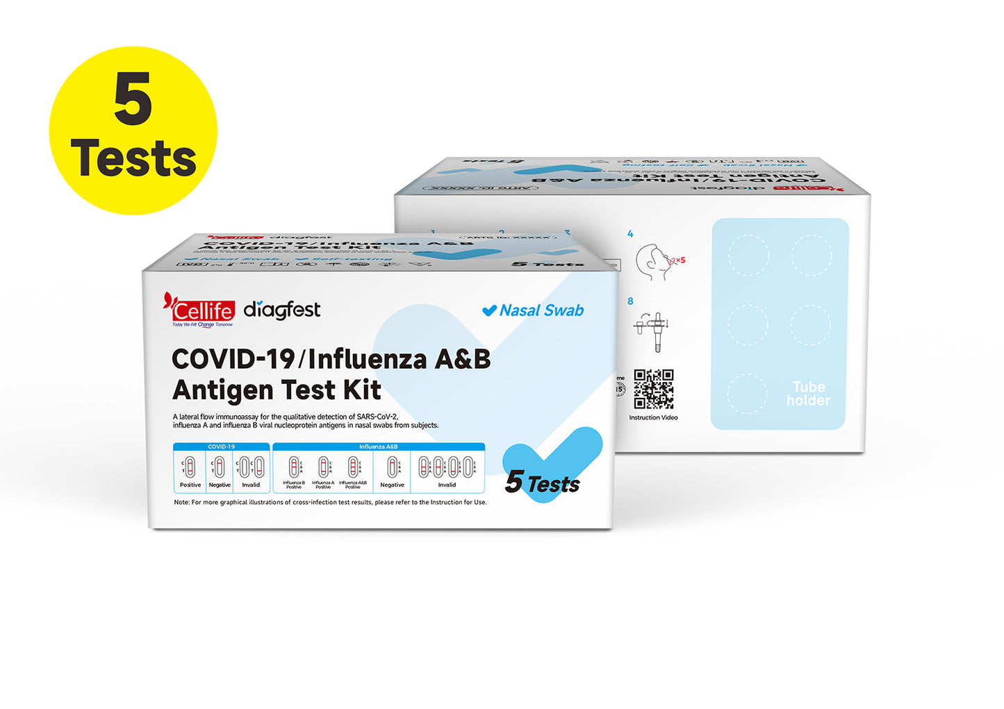 Cellife Diagfest Covid-19 / Influenza A & B Antigen Test Kit 1/5/20/25 Pack