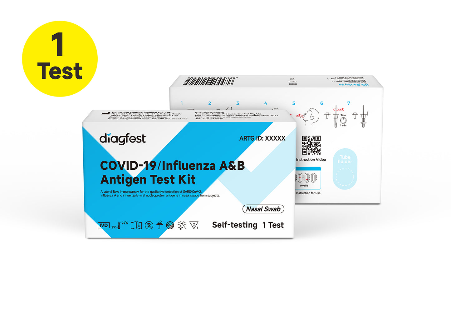Diagfest Covid-19 / Influenza A & B Antigen Test Kit 1/5/20/25 Pack