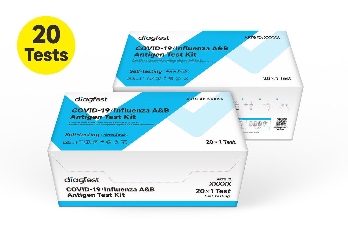 Diagfest Covid-19 / Influenza A & B Antigen Test Kit 1/5/20/25 Pack
