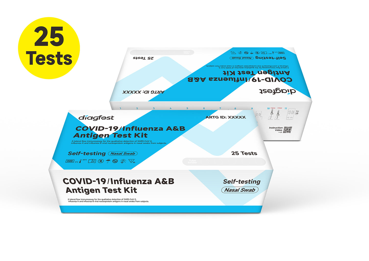 Diagfest Covid-19 / Influenza A & B Antigen Test Kit 1/5/20/25 Pack